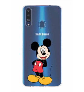 Samsung Galaxy A20s  Kapak Mickey Mouse Tasarımlı Şeffaf Silikon Kılıf