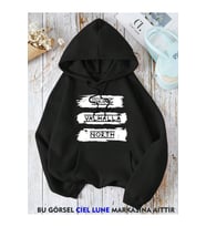Unisex Vıkıng Valhala Baskılı Oversize Baskılı Kapşonlu Sweatshirt 3 Iplik (Siyah)