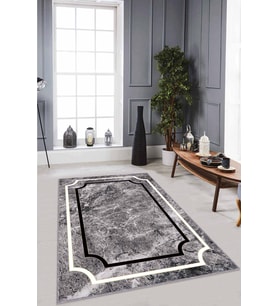 Gri Çerçeveli Kaymaz Tabanlı Makinede Yıkanabilir Halı RV061 - 100 x 160 cm