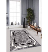 Gri Çerçeveli Kaymaz Tabanlı Makinede Yıkanabilir Halı RV061 - 100 x 160 cm