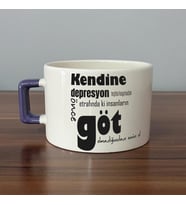 Kendine Depresyon Teşhisi Koymadan Önce Baskılı Mor Kulplu C Fincan