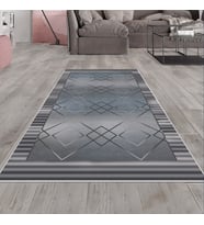 Gri Geometrik Desen Yıkanabilir Kaymaz Taban Leke Tutmaz Modern Salon Halısı ve Yolluk (Gri-Gümüş)