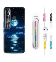 Tecno Spark 6 6 Go 8C 8 Pro 7 7 Pro Kılıf Kablo Koruma Spiral Silikon Night Moon 1133
