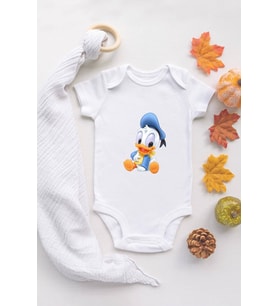 Unisex Bebek Daffy Duck Organik Baskılı %100 Pamuklu zıbın