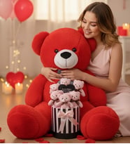 Sevgiliye Hediye 90 Cm Peluş Ayı + Aynalı Mesajlı Silindir Ayıcık Buketi Romantik Sevgiliye Kıza Özel Set (Kırmızı)