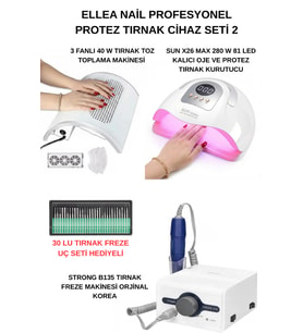 Protez Tırnak Cihaz Seti B135 Freze Cihazı & 3 Motorlu Tırnak Toz Toplama & Sun X26 Max UV 81 LED