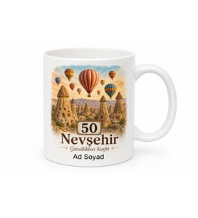 Nevşehir Plakalı Kapadokya Peri Bacaları Sıcak Hava Balonu Kupa Bardak Hediye