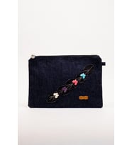 El Çantası Denim Kumaş Fermuarlı İçi Astarlı Nakış Detaylı 30 × 21 cm