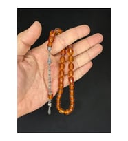 SEVGİLİYE ÖZEL HEDİYE TOZ KEHRİBAR TESBİH BAL RENKLİ KAPSÜL KESİM 11MMX9MM H-1625.