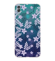 Huawei Y7 2019  Kamera korumalı Kapak Floral Lila Tasarımlı  Şeffaf Kılıf