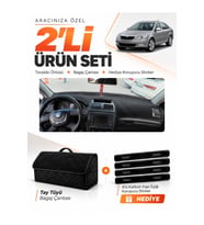 SKODA OCTAVİA (2009-2012) Uyumlu Torpido Örtüsü + Tay Tüyü Bagaj Çantası + Sticker Seti - Siyah