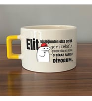 Elit Kişiliğimden Olsa Gerek Baskılı Sarı Kulplu C Fincan