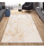 Vizon Mermer Desenli Gold Yıkanabilir Kaymaz Taban Leke Tutmaz Modern Salon Halısı ve Yolluk
