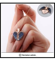 925 Ayar Gümüş İsimli Mavi Kanatlı Kalp Kolye (Silver)