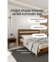 Natura New Model Masif Ahşap Karyola ve 2 Adet Komodin Kolay Kurulum Fırınlanmış İthal Sibirya Çamı 200x200 Yatak Uyumlu 2 Adet Komodin