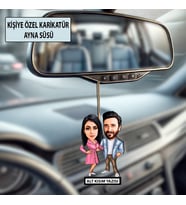Fotoğraftan Kişiye Özel 2 Kişilik Sevgili Evli Karikatürlü 10 cm MDF Araç Dikiz Aynası Süsü - Sevgiliye ve Eşe Hediye Çiftlere Özel Hediye