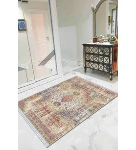 Çok Renkli Vintage Dokuma Pamuk Taban Kaymaz Kilim KLM106