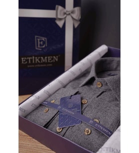 Füme Düz Slimfit Oduncu Hediye Kutulu Erkek Gömlek (Gri)