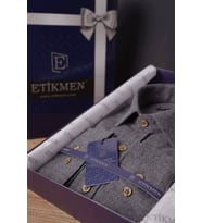 Füme Düz Slimfit Oduncu Hediye Kutulu Erkek Gömlek (Gri)