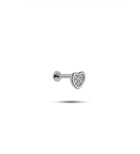 925 Ayar Gümüş Rodyumlu Minimal Çerçeveli Zirkon Taşlı Kalp Tragus Piercing Küpe