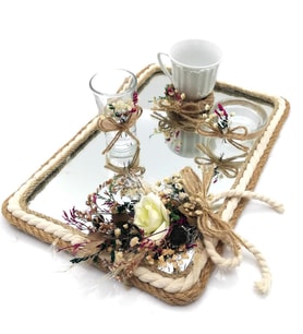 Lora Davet Damat Kahve Fincanı Tepsisi (1 Adet) Beyaz - 53184