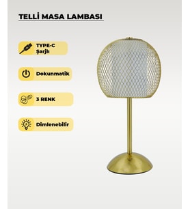 Gold Telli Masa Lambası - Dokunmatik - 3 Renk Işık