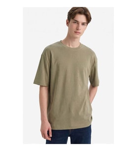 Defacto Premium Boxy Fit Haki Erkek T-Shirt F9561AX/KH404