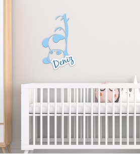 BK Gift Kişiye Özel Sevimli Panda Tasarımlı Çocuk Odası Ahşap Duvar Süsü-2 (Beyaz)