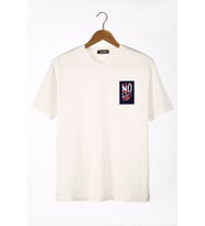 Erkek Ekru Önü No Regret Baskılı Bisiklet Yaka Oversize T-Shirt 22Y-3400762-56