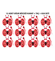 Uğur Böceği Kostüm Seti - Kanat Taç Asa 3 Parça 12 Adet (5690)