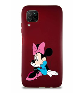 Huawei P40 Lite Soft Premier Kapak Minnie Mouse-E Tasarımlı Silikon Kılıf - Mürdüm (Şeffaf)