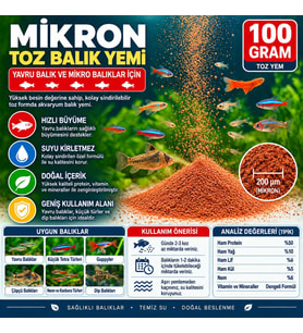 Mikron Toz Balık Yemi 100 gr, Yavru ve Küçük Akvaryum Balıkları İçin