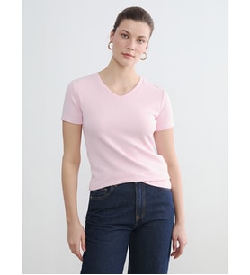 LCWAIKIKI Basic Pembe V Yaka Soft Touch Kadın Tişört
