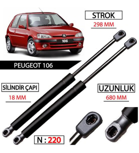 Peugeot 106 Yeni Model Ön Kaput Amortisörü 1997 - 2003