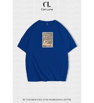 Unisex Kadın Erkek Myra Adalia Baskılı Özel Tasarım Oversize T-shirt (Mavi)