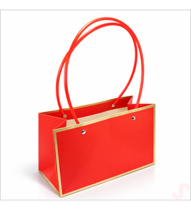 Altın Çerçeveli Karton Hediye Çantası  22×14×11 cm – Kırmızı