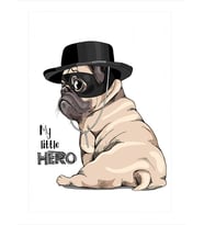 Şapkalı Sevimli Pug Köpek Hediyelik Ahşap Tablo