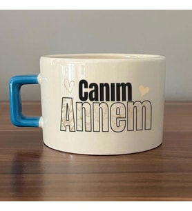 Canım Annem Baskılı Mavi Kulplu C Fincan
