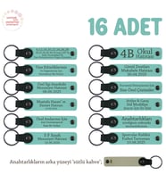 Gitar Eğitimi Mezuniyet Hatırası 16'lı Set, İsim Yazılı Hediyelik Anahtarlık, Turkuaz & Sütlü Kahve