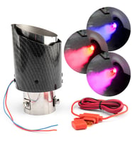 Powermaster PM-20518 Karbon Fiber Görünümlü Işıklı Egzoz Başlığı Modifiye Ucu (Sabit Mavi/Kırmızı LED)