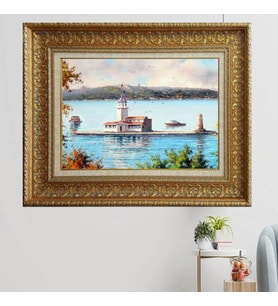 Gold Altın Kalın Çerçeveli Paspartulu Tablo vvb744