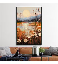 Yağlı Boya Dokulu Tablo Modern Doğa Manzarası Siyah Çerçeveli U06006