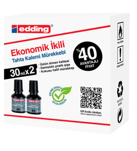 Edding BT30 Yazı Tahtası Kalemi Mürekkebi 30 ml. x 2'li Kutu SİYAH 