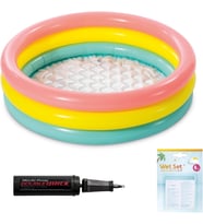 Şişme Yumuşak Tabanlı Renkli 3 Boğumlu Baby Pool Çocuk Bebek Havuzu,114x25 cm ve Pompa+Yama Set, Pompa ve Yama Hediyelidir, Çocuklar İçin Aktivite Aile