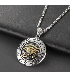 Altın Gümüş Renk Paslanmaz Çelik Antik Mısır Horus Göz Ra Kolye /70 cm Zincirli