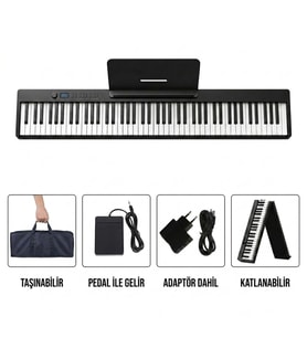 Jwin JDP-8840 Tuş Hassasiyetli Katlanabilir Bluetooth + Şarjlı Piyano - Siyah