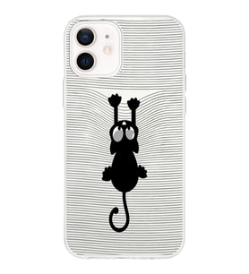 Apple iPhone 12 Mini Uyumlu Kapak Çizgi Kedi Tasarımlı Şeffaf Silikon Kılıf