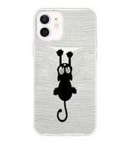 Apple iPhone 12 Mini Uyumlu Kapak Çizgi Kedi Tasarımlı Şeffaf Silikon Kılıf
