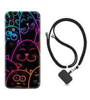 General Mobile Gm 23 Kılıf Silikon Boyun Askılı İpli Desenli Silikon Neon Cats 1790