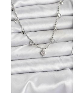 Zirkon Taşlı Kutup Yıldızı Model Pirinç Gümüş Renk Kadın Kolye 5886 - SSSSSS2754-2486